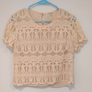 Bleuh Ciel Light Pink Cropped Lace Blouse